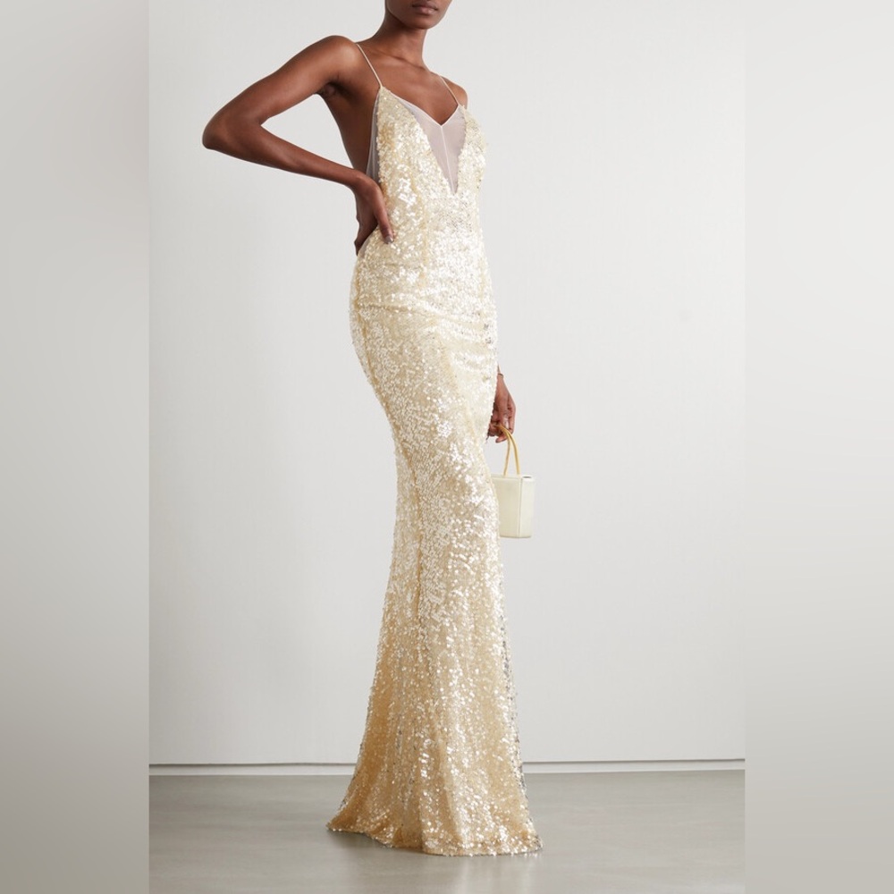 NWT Galvan London Hollywood Paillette-embellished Metallic Gown
